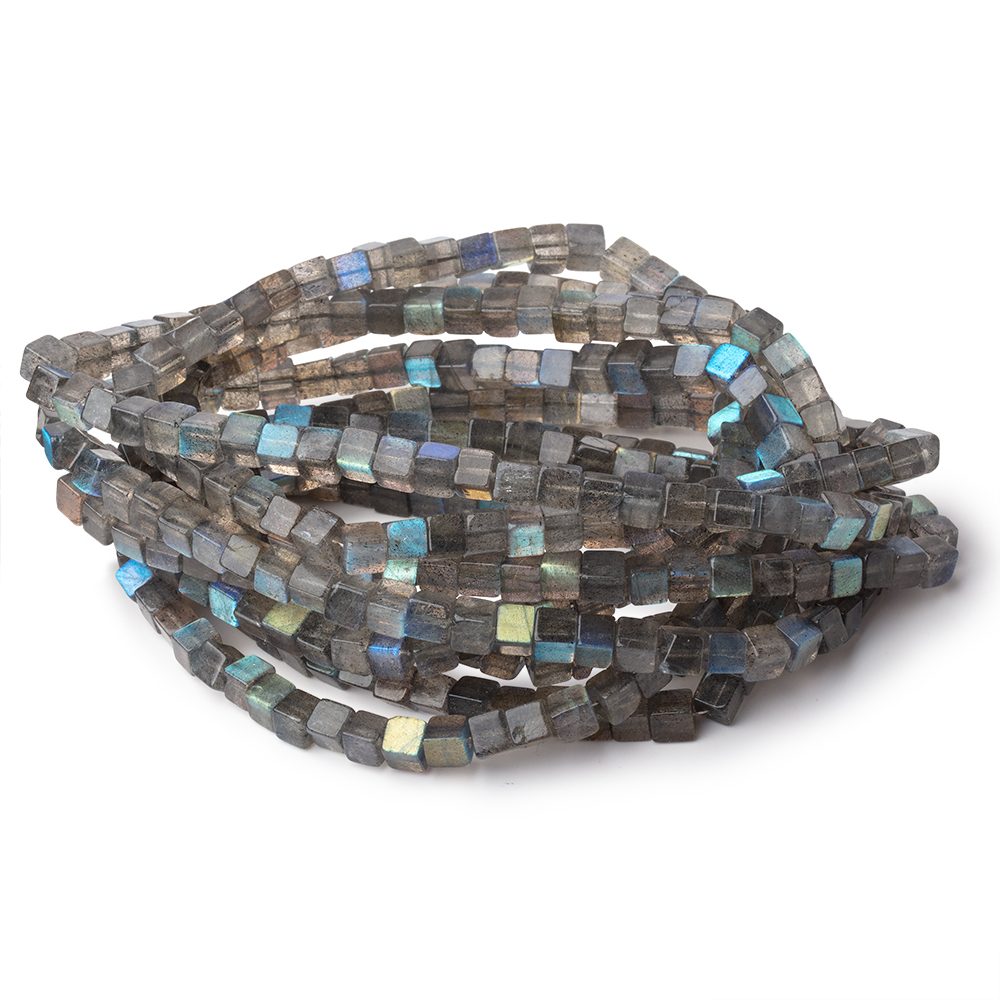 4–4.5mm Labradorite Smooth Cube Beads, 16-Inch Strand