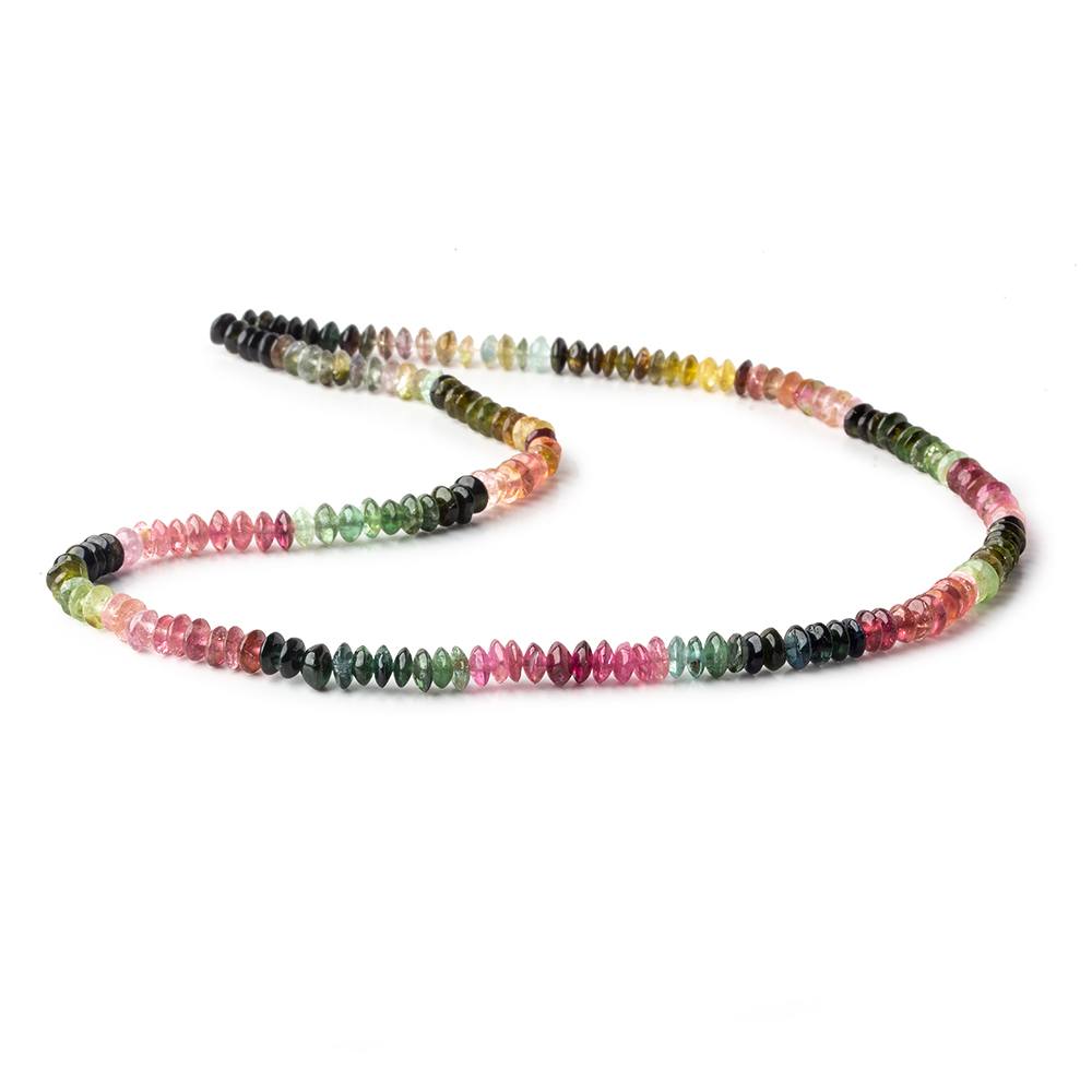 3.5-4mm Multi Color Tourmaline plain disc rondelles 16 inch 175 beads A