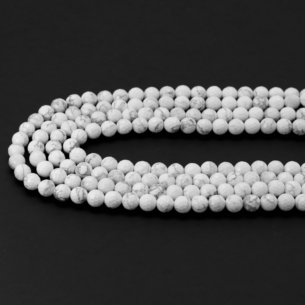 Howlite Faceted Round Bead Strand, 6mm–12mm, 15–16 Inches