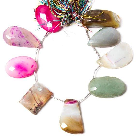 Multicolor Agate Top-Drilled Freeform Beads, 40 × 30 × 7mm, 5–6 Beads