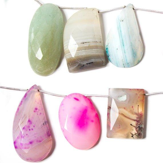 Multicolor Agate Top-Drilled Freeform Beads, 40 × 30 × 7mm, 5–6 Beads