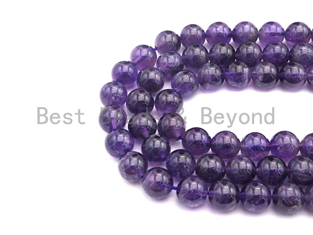 Natural Amethyst Smooth Round Beads, 4–18mm, 15–16-Inch Strand