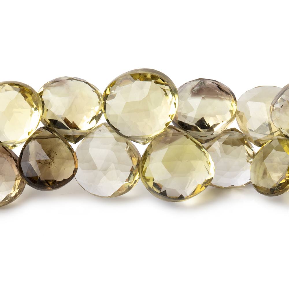 8–13mm Lemon & Bi-Color Quartz Faceted Heart Beads, 7-Inch Strand