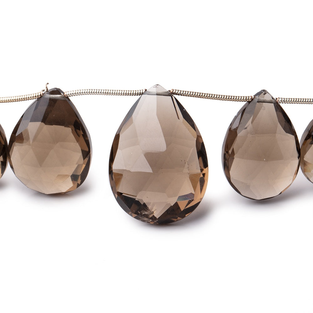 17–23mm Smoky Quartz Faceted Pear Briolette Beads, 8-Inch Strand