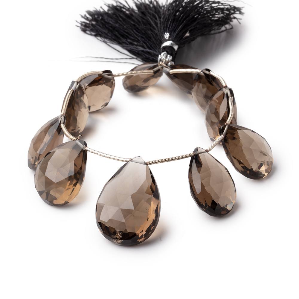 17–23mm Smoky Quartz Faceted Pear Briolette Beads, 8-Inch Strand