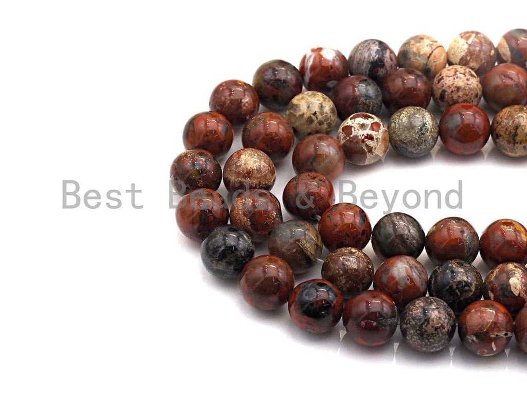 Natural Red Flower Jasper Smooth Round Beads, 15.5-Inch Strand