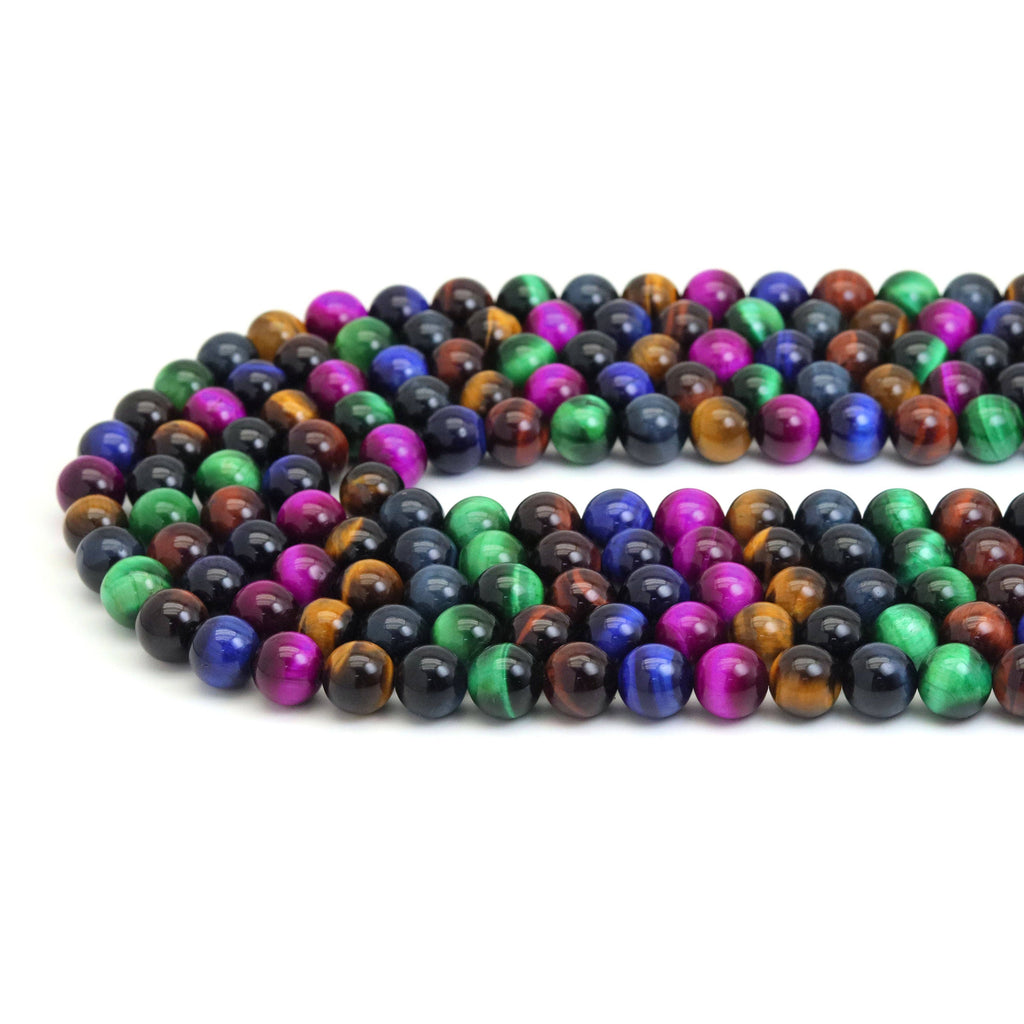 Multicolor Tiger’s Eye Smooth Round Beads, 15–16-Inch Strand