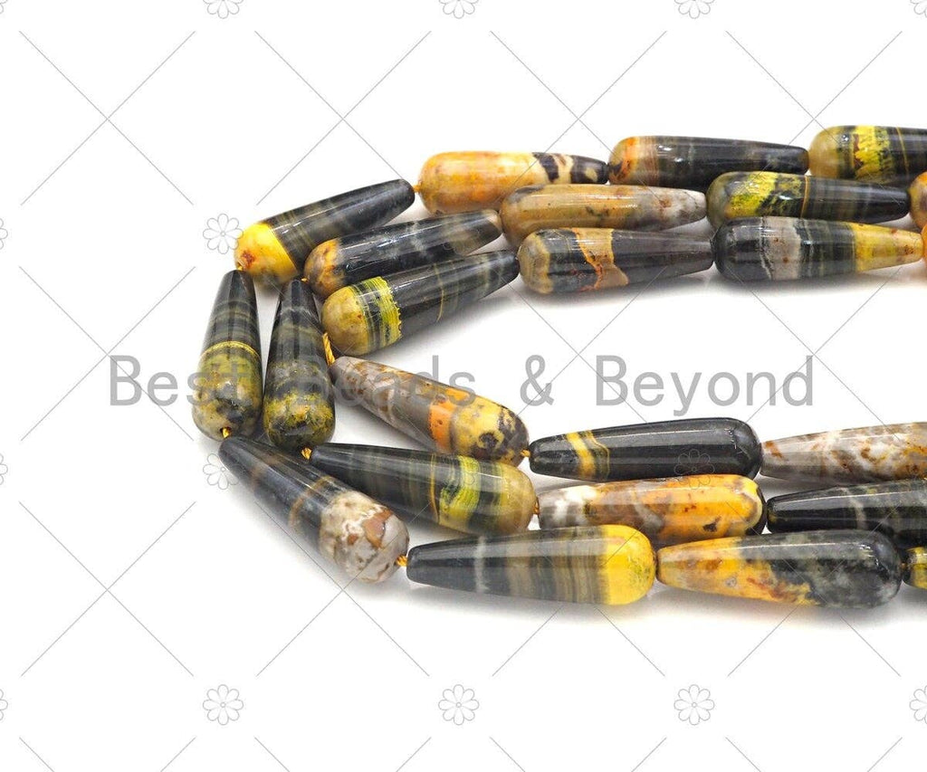 Bumblebee Jasper Smooth Teardrop Beads, 15–16-Inch Strand