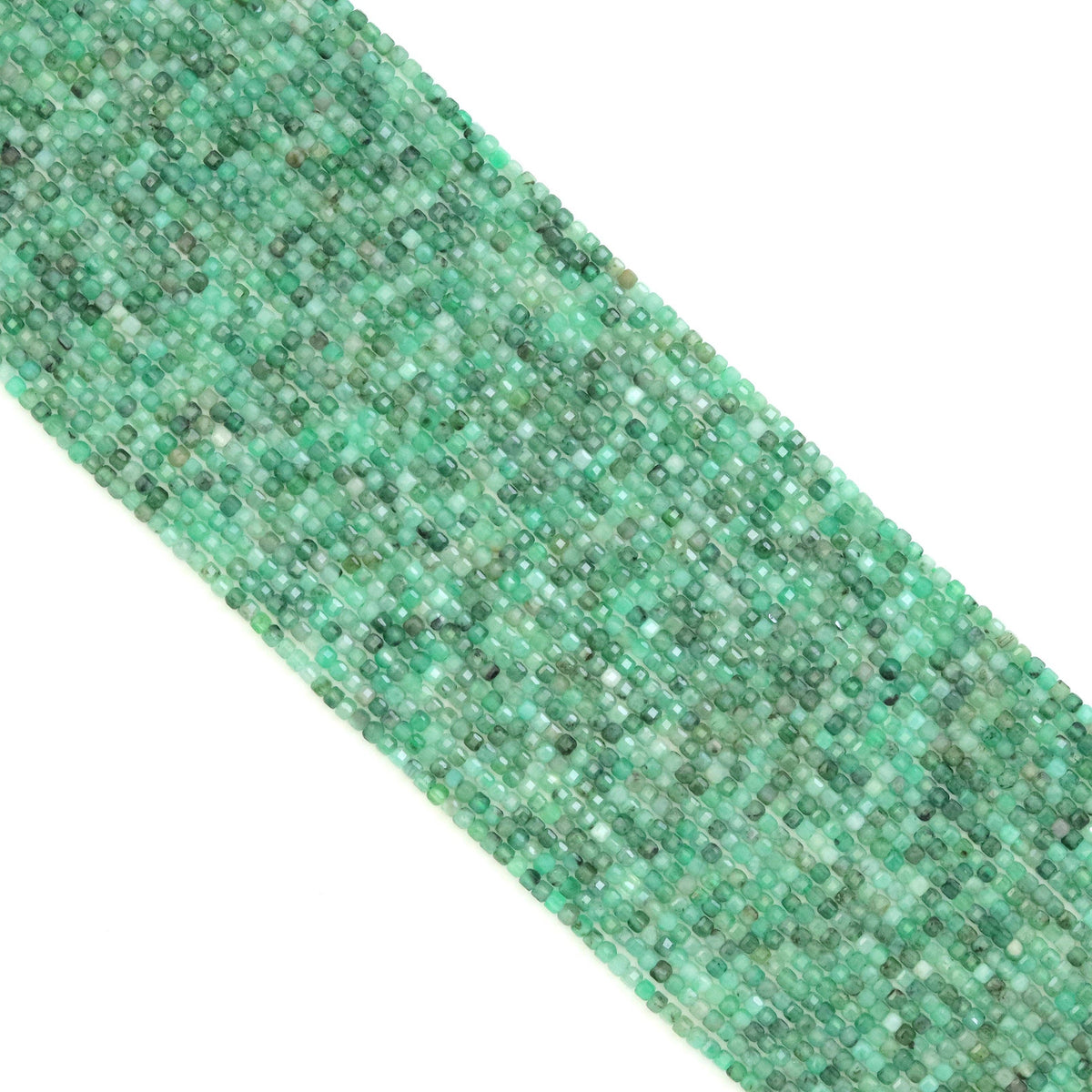 Emerald Faceted Cube Bead Strand – 2.5mm, 15–16 Inches