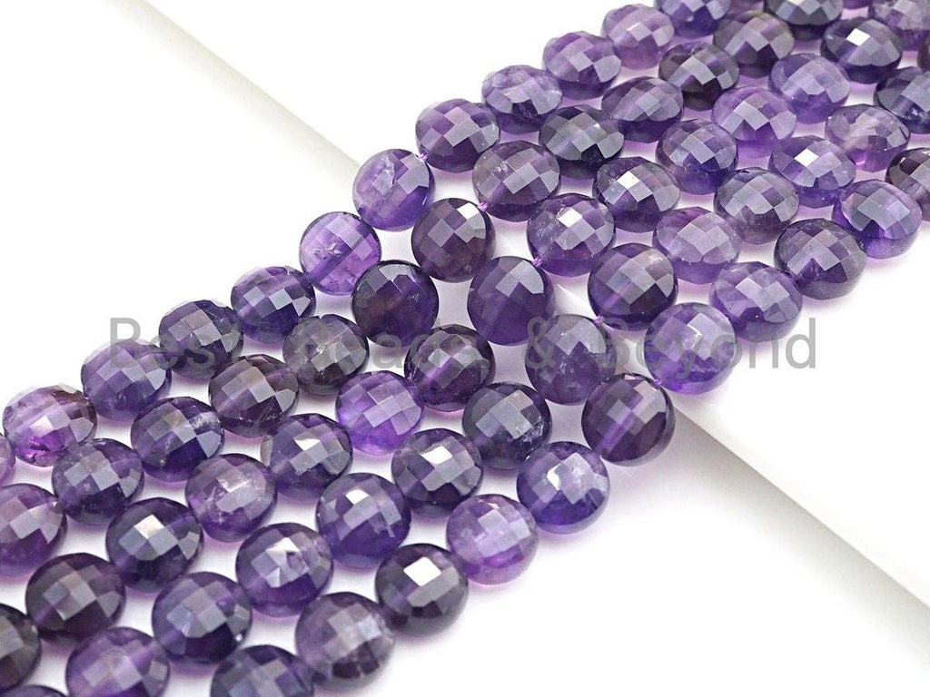10mm Amethyst Checkerboard-Faceted Coin Beads, 16-Inch Strand