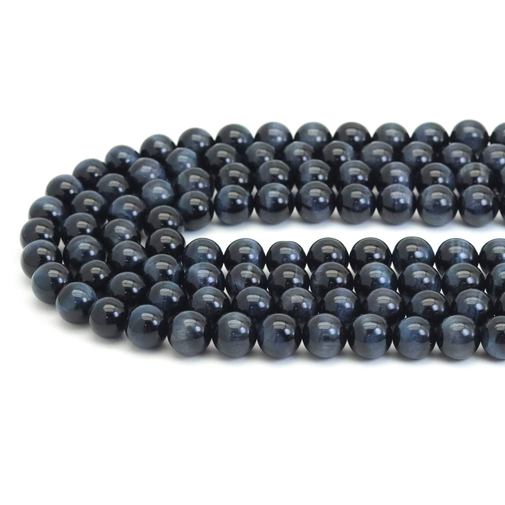 Blue Tiger’s Eye Smooth Round Beads, 6–12mm, 15–16-Inch Strand