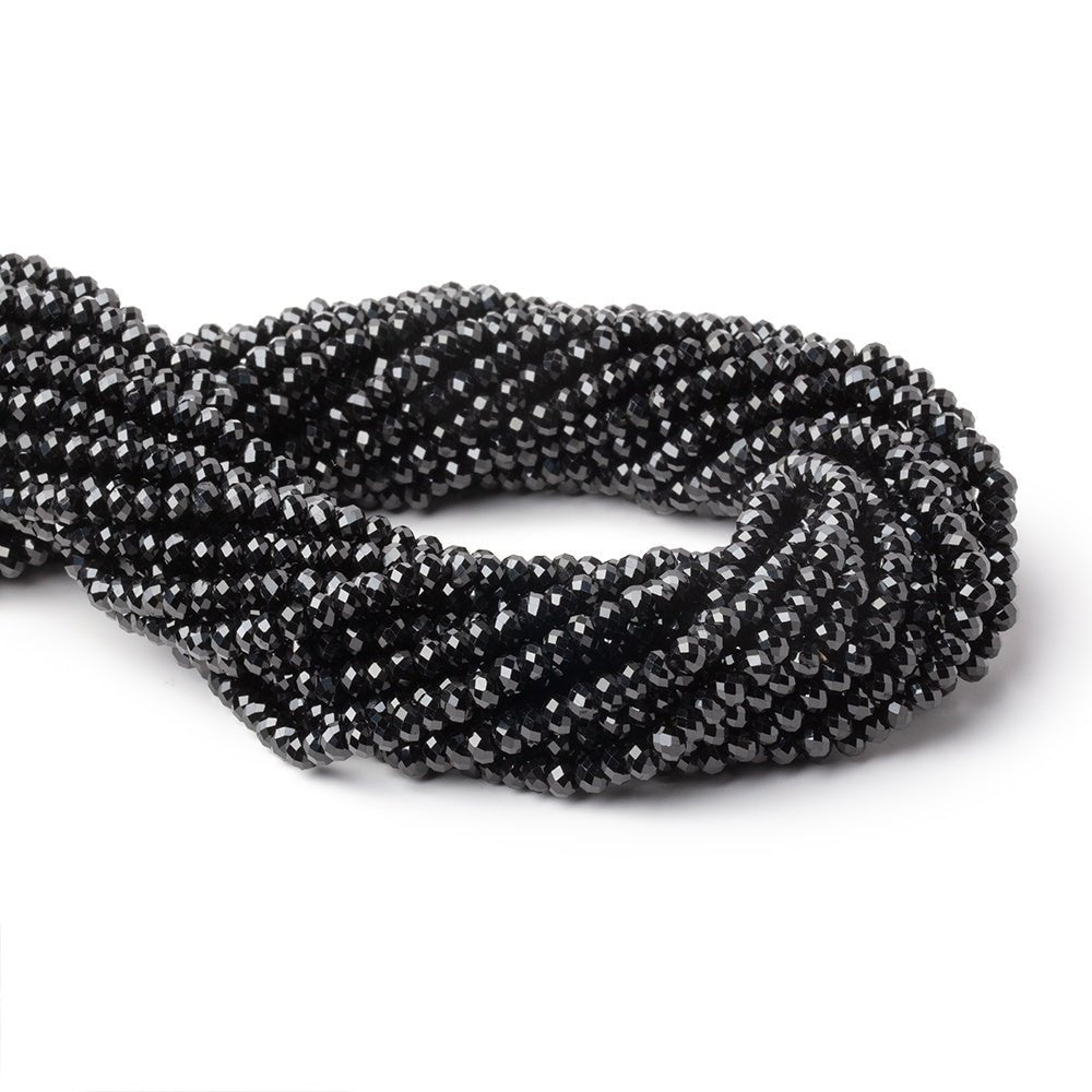 4mm Black Spinel Micro Faceted Rondelles 12.5 inch 110 Beads AAA