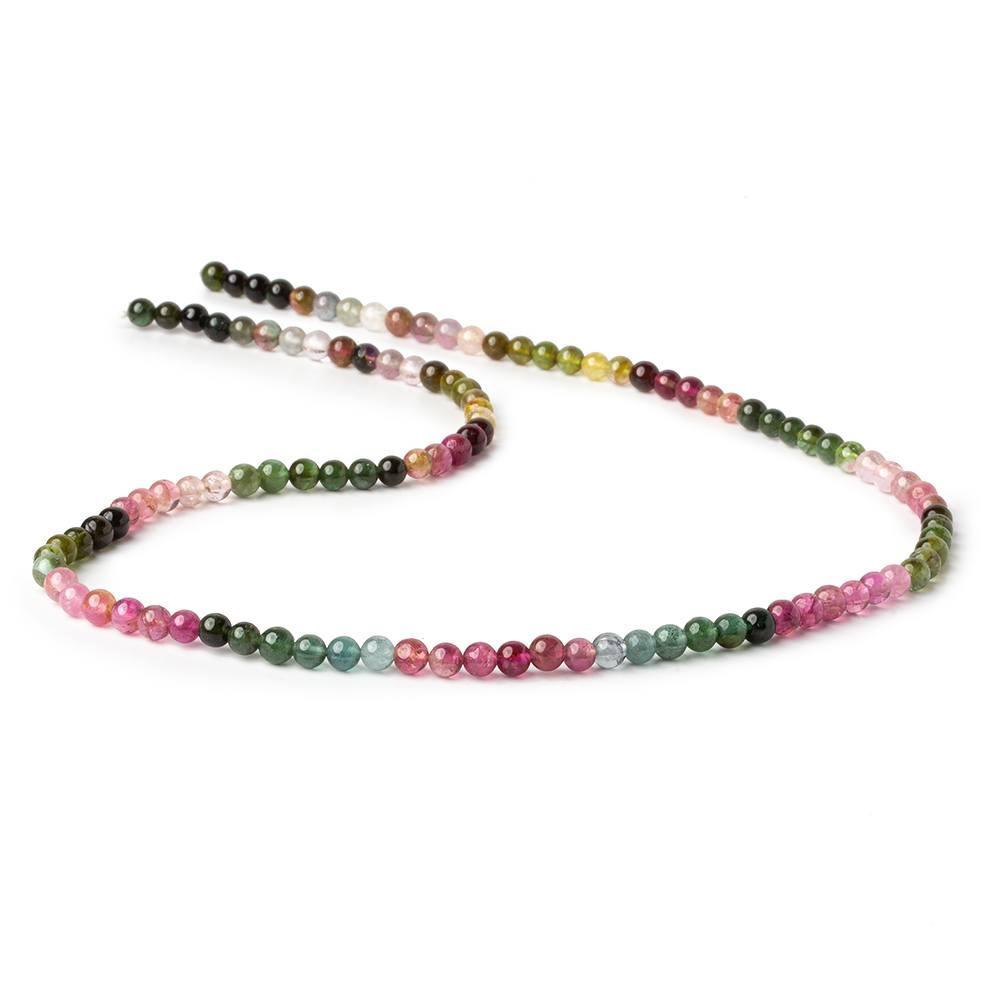 Multicolor Tourmaline Smooth Round Beads, 4mm, 16-Inch Strand