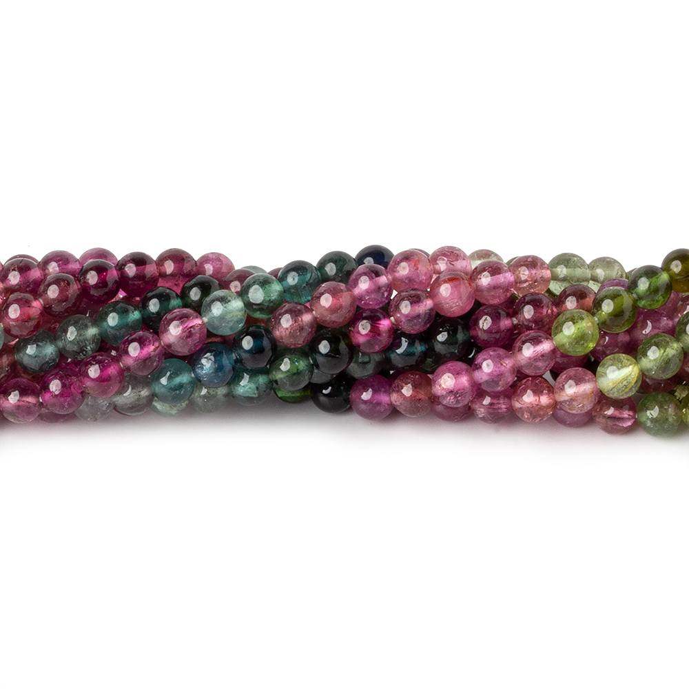 Multicolor Tourmaline Smooth Round Beads, 4mm, 16-Inch Strand
