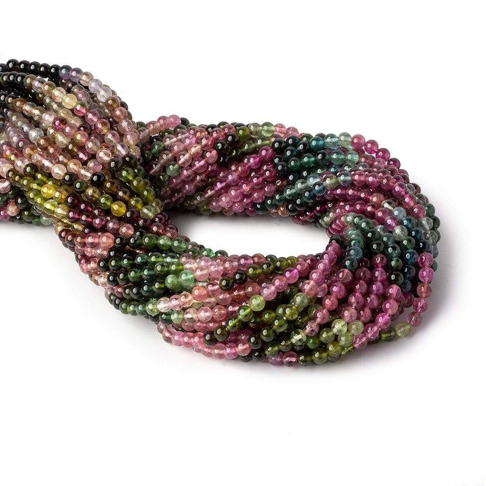 Multicolor Tourmaline Smooth Round Beads, 4mm, 16-Inch Strand