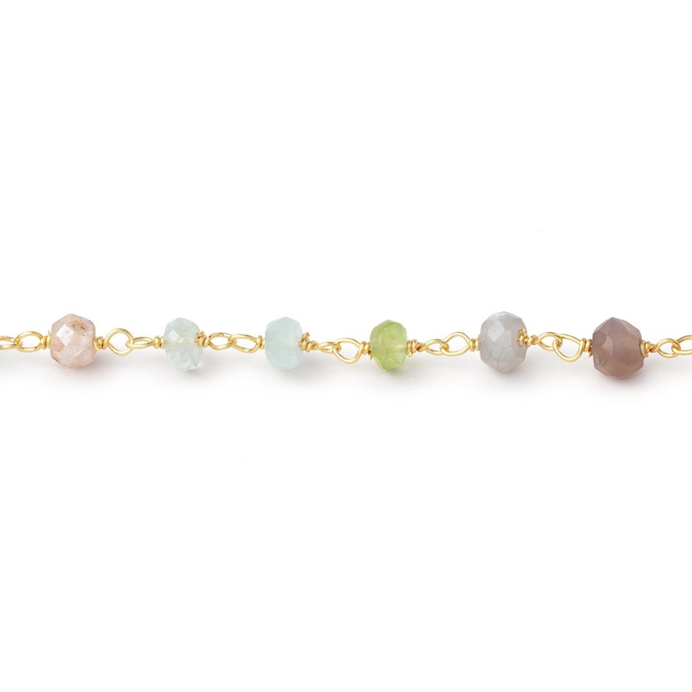 4mm Multi Gem Faceted Rondelles on Vermeil Hand-Wrapped Chain