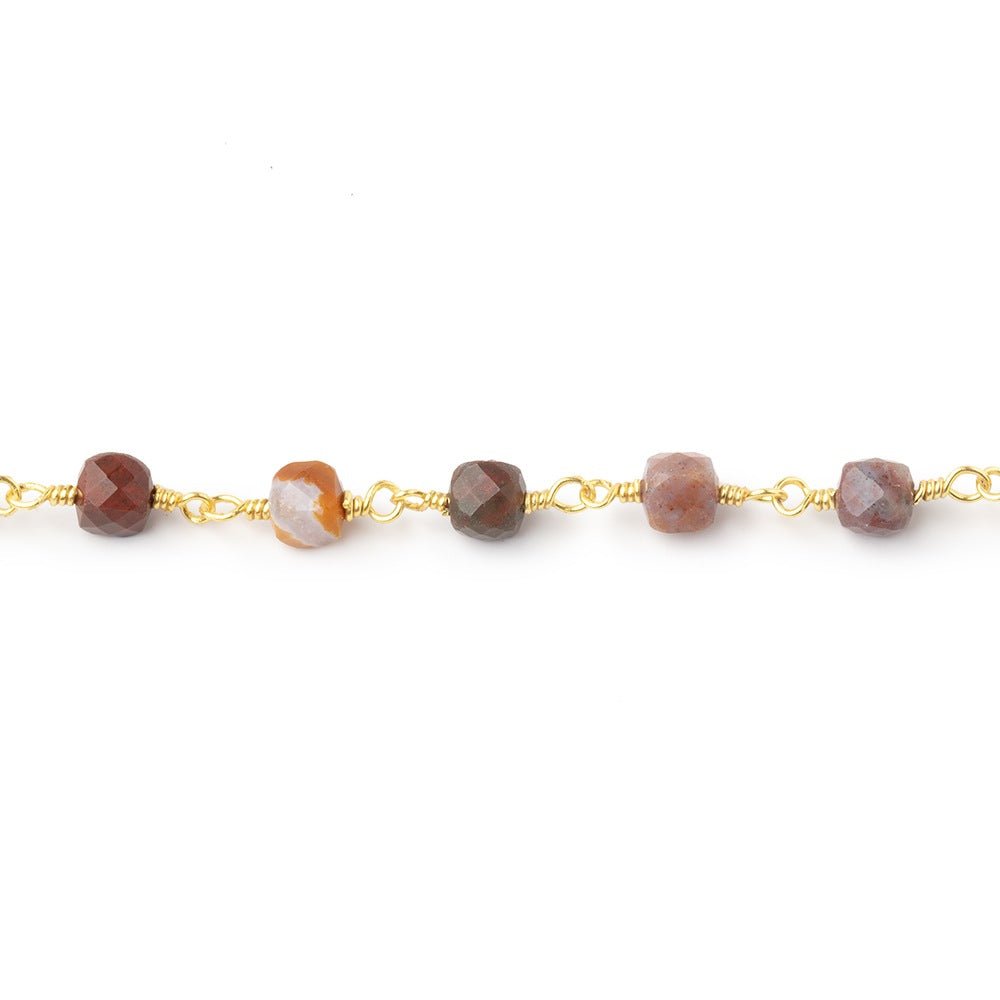 4mm Ocean Jasper Micro Faceted Cubes on Gold Plated Chain
