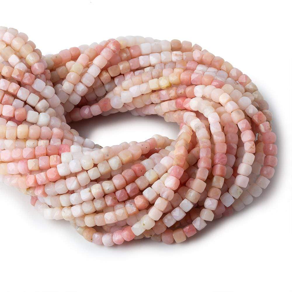 4mm Shaded Pink Peruvian Opal Micro-Faceted Cube Beads, 12-Inch Strand