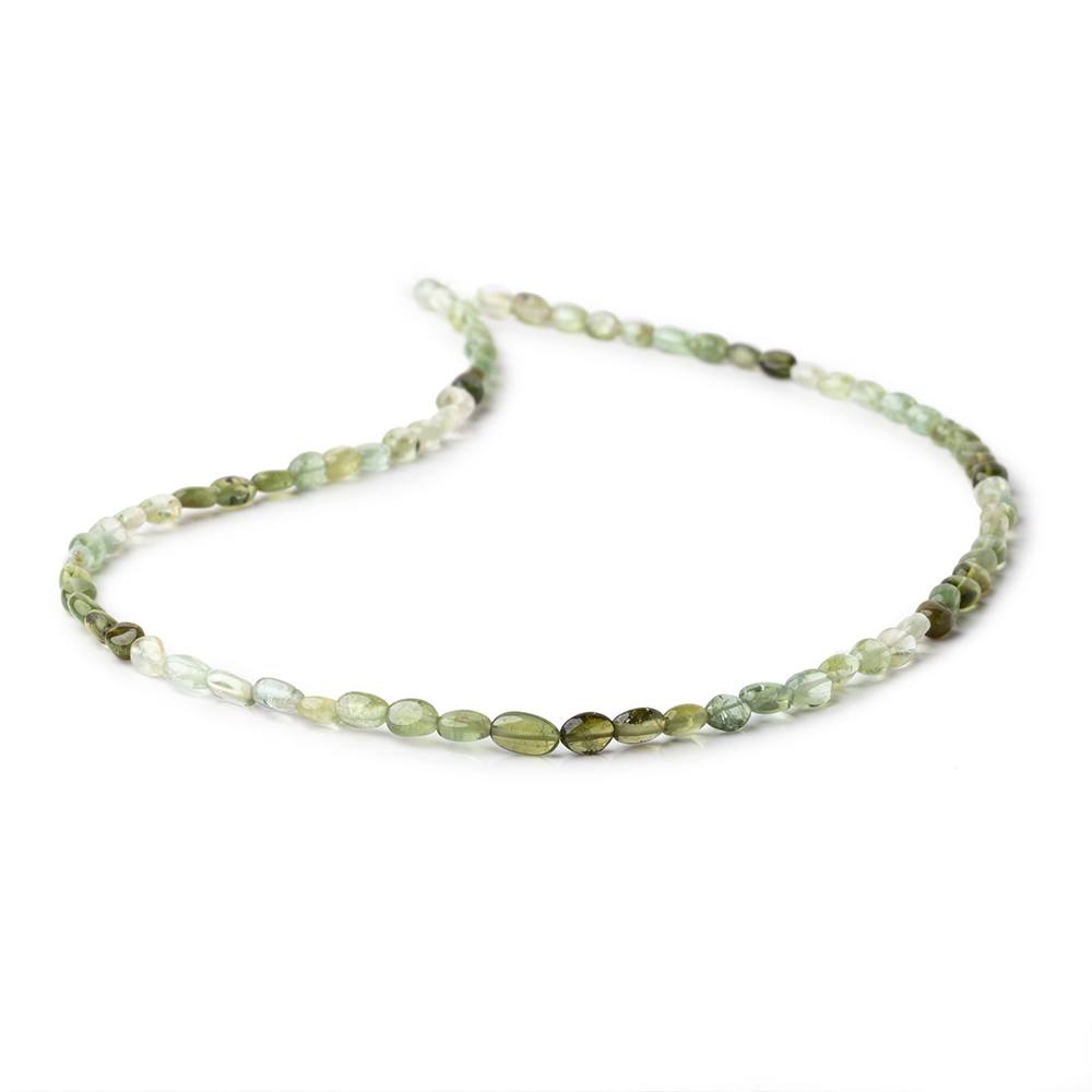 Shaded Green Tourmaline Smooth Oval Beads, 4–5mm, 16-Inch Strand
