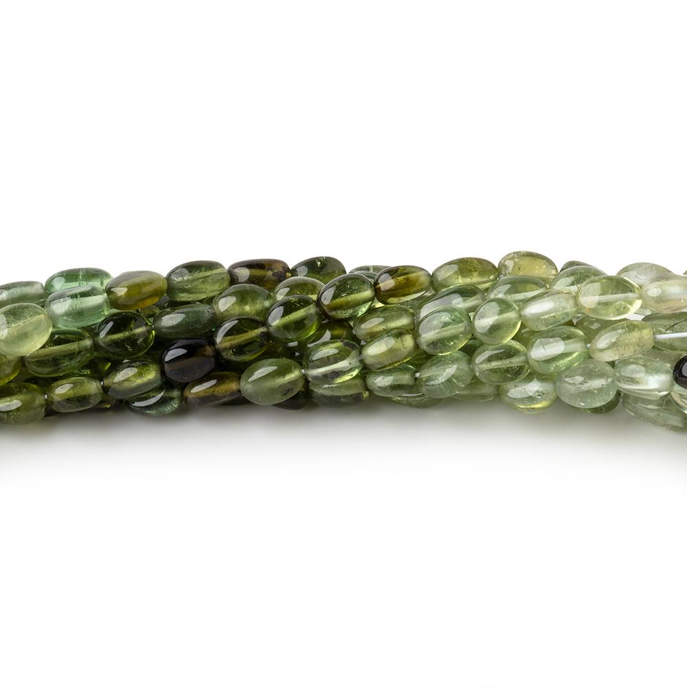 Shaded Green Tourmaline Smooth Oval Beads, 4–5mm, 16-Inch Strand