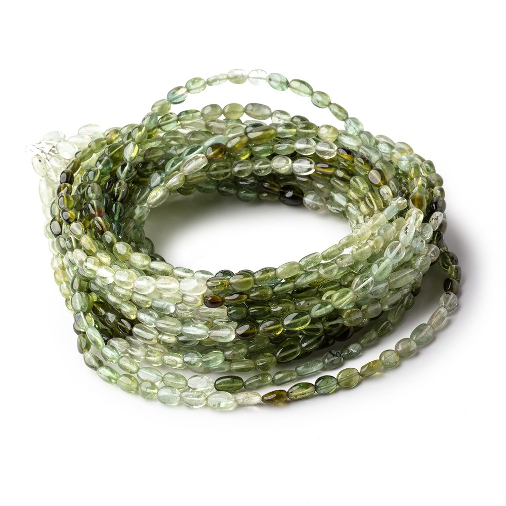 Shaded Green Tourmaline Smooth Oval Beads, 4–5mm, 16-Inch Strand