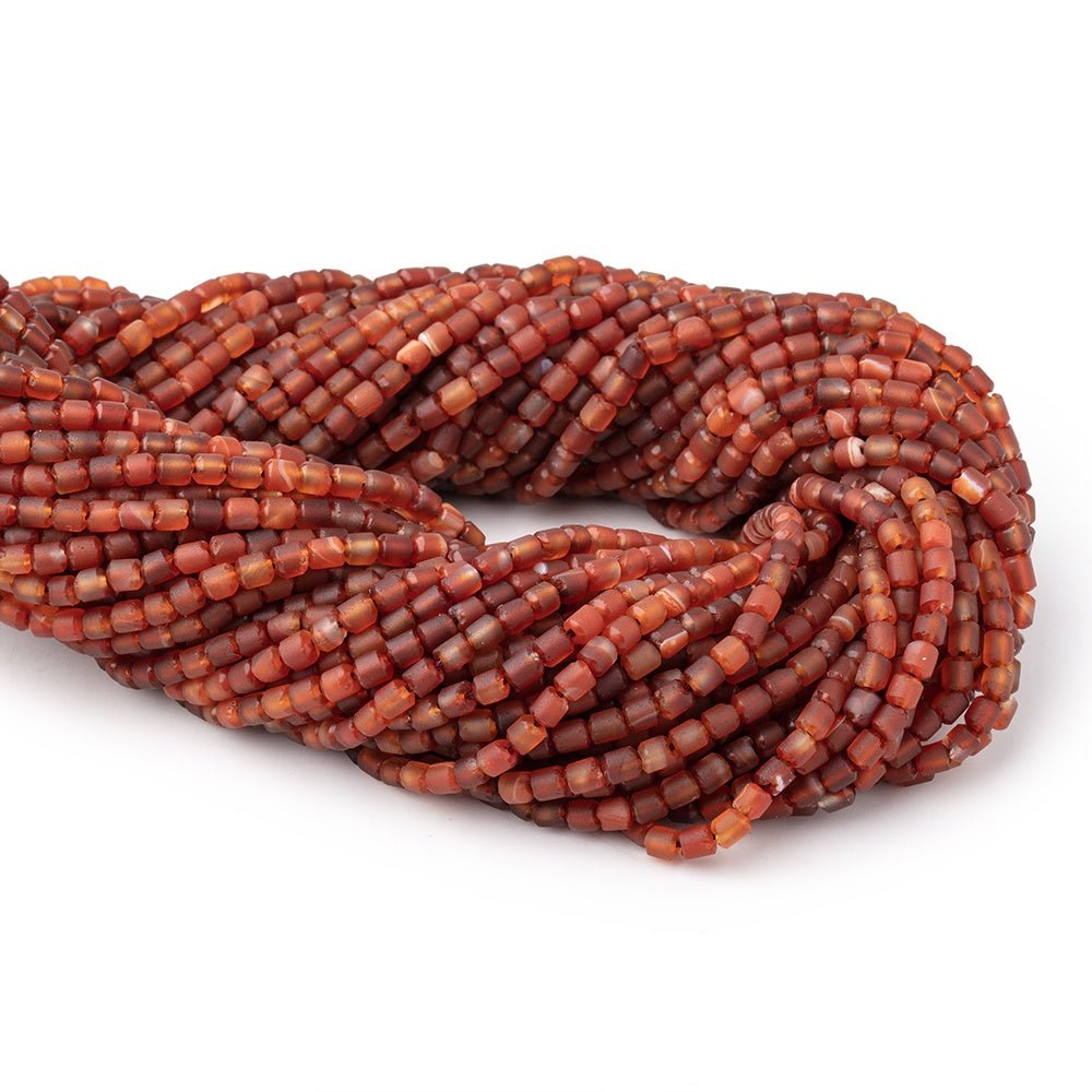 Matte Carnelian Hand-Cut Tube Beads, 4 × 3.5mm, 15-Inch Strand