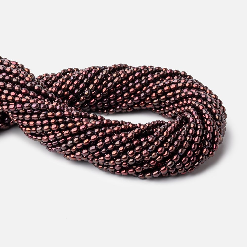 Merlot Red Oval Freshwater Pearl Strand – 4 × 3mm, 15 Inch