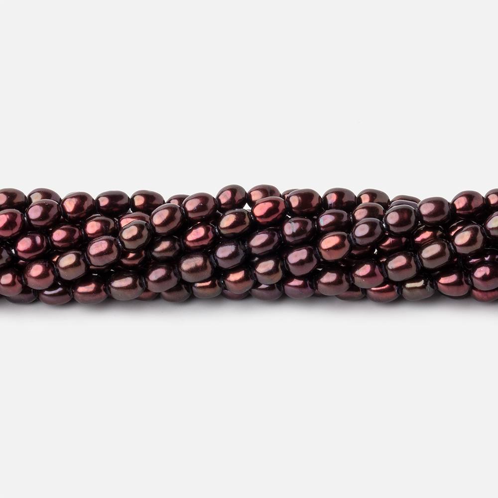 Merlot Red Oval Freshwater Pearl Strand – 4 × 3mm, 15 Inch
