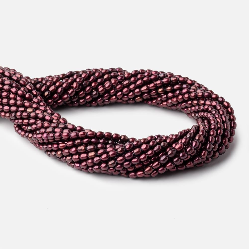 Wine Red Oval Freshwater Pearl Strand – 4 × 3mm, 15 Inch