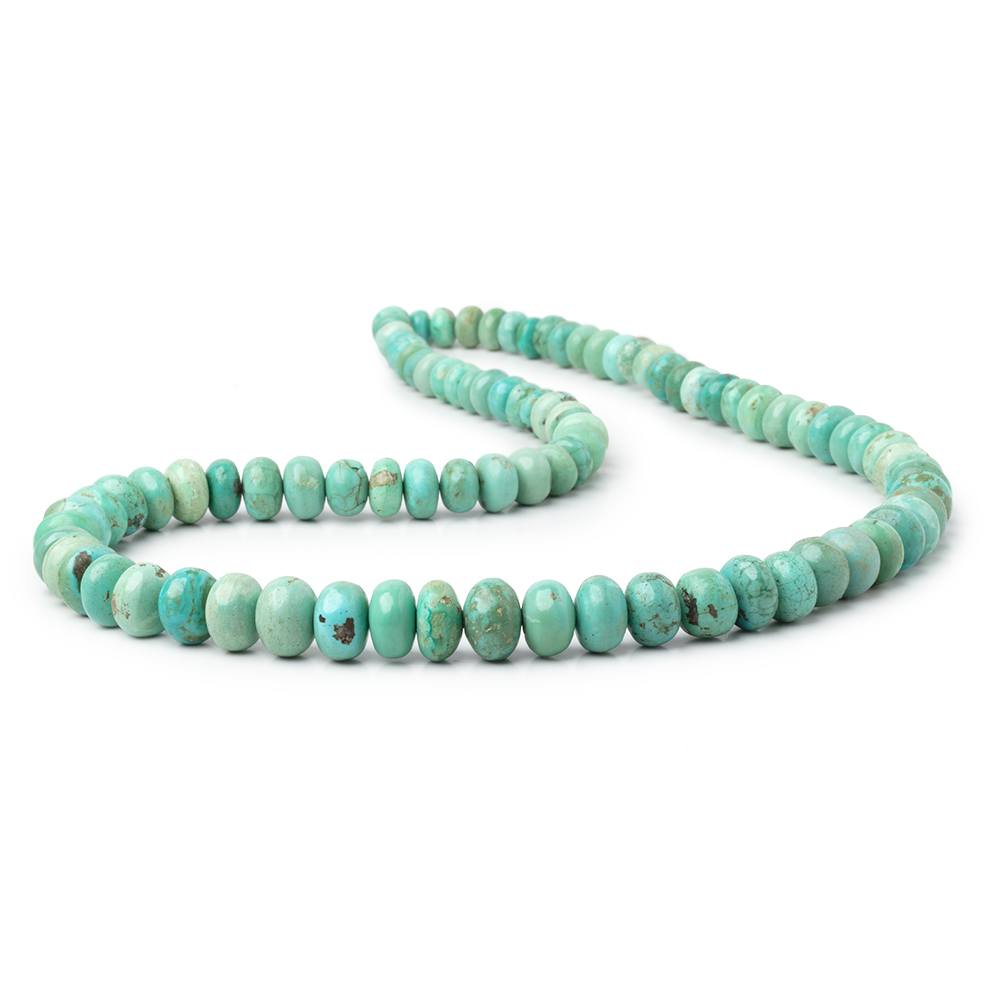 Stabilized Mongolian Turquoise Blue-Green Rondelle Beads, 5–10mm, 18-Inch Strand