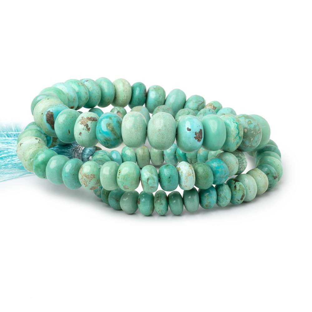 Stabilized Mongolian Turquoise Blue-Green Rondelle Beads, 5–10mm, 18-Inch Strand