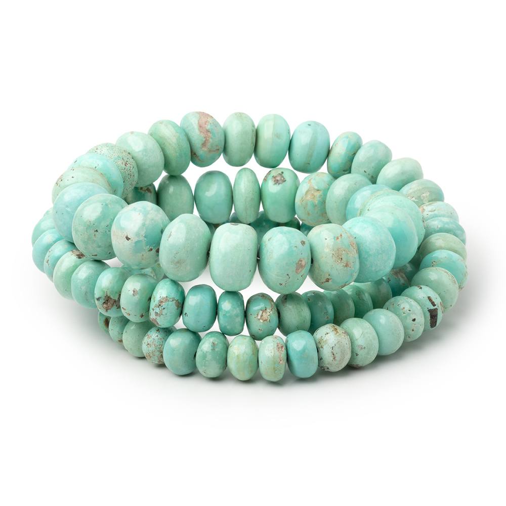 Stabilized Mongolian Turquoise Smooth Rondelle Beads, 5–10mm, 18-Inch Strand