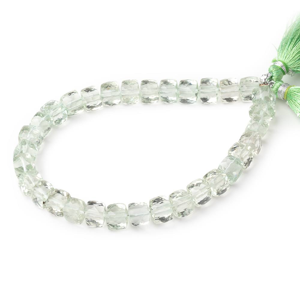 5–6.5mm Prasiolite (Green Amethyst) Faceted Cube Beads, 8-Inch Strand
