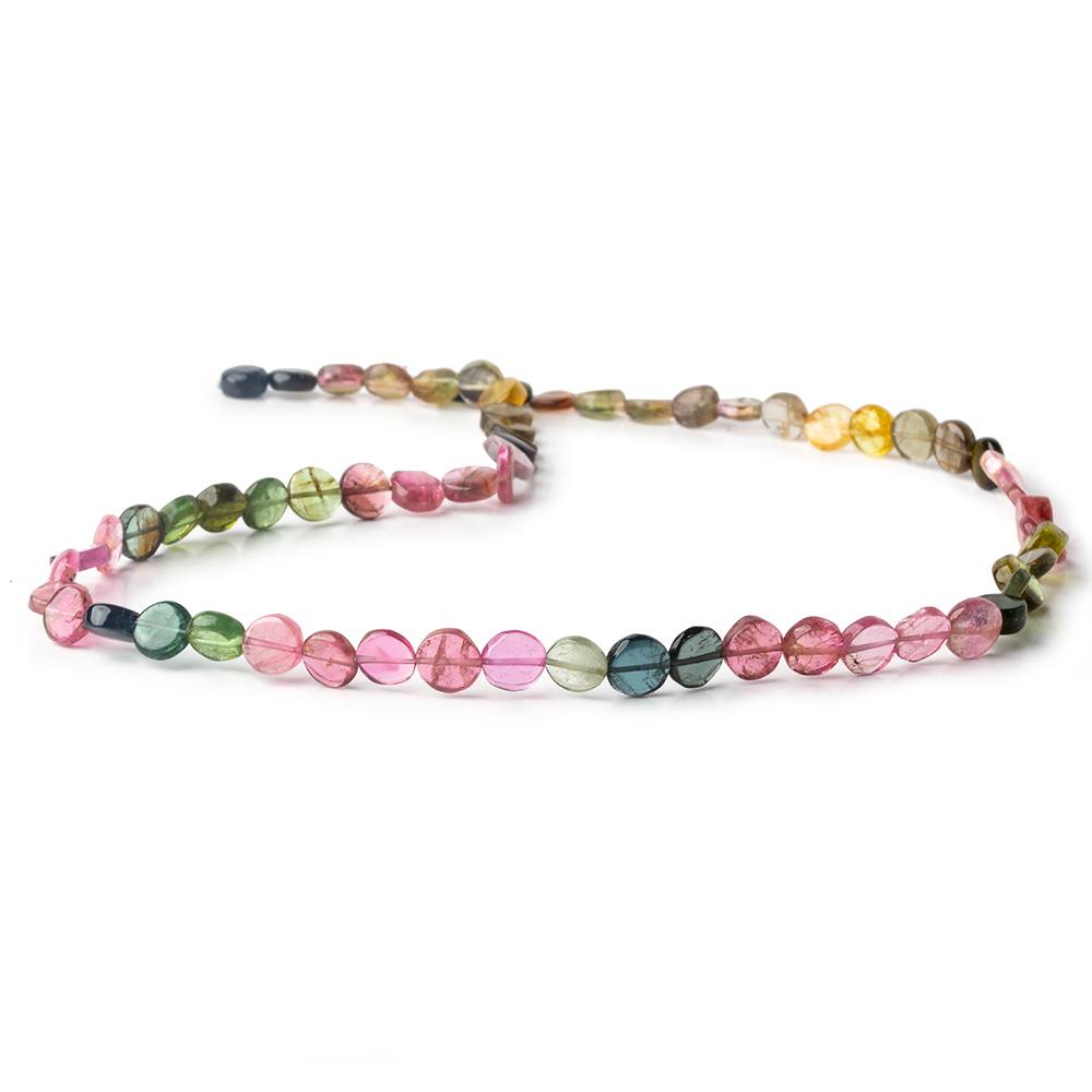 Multicolor Tourmaline Smooth Coin Beads, 5–6mm, 14-Inch Strand