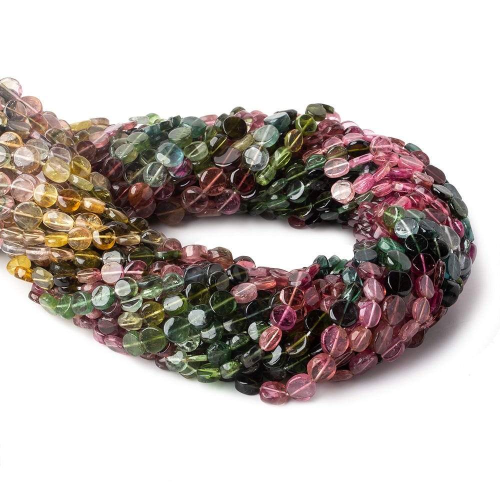 Multicolor Tourmaline Smooth Coin Beads, 5–6mm, 14-Inch Strand