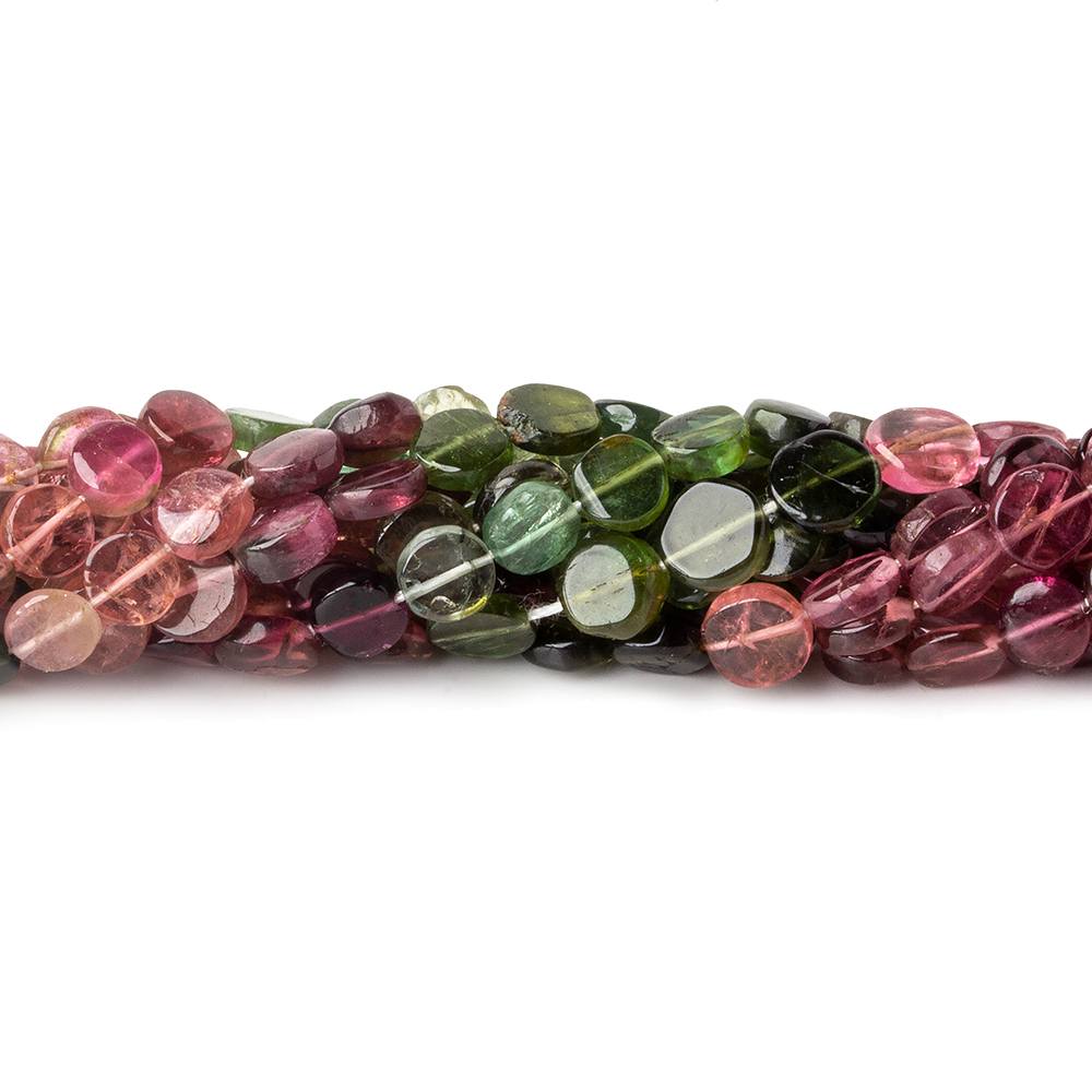 Multicolor Tourmaline Smooth Coin Beads, 5–6mm, 14-Inch Strand
