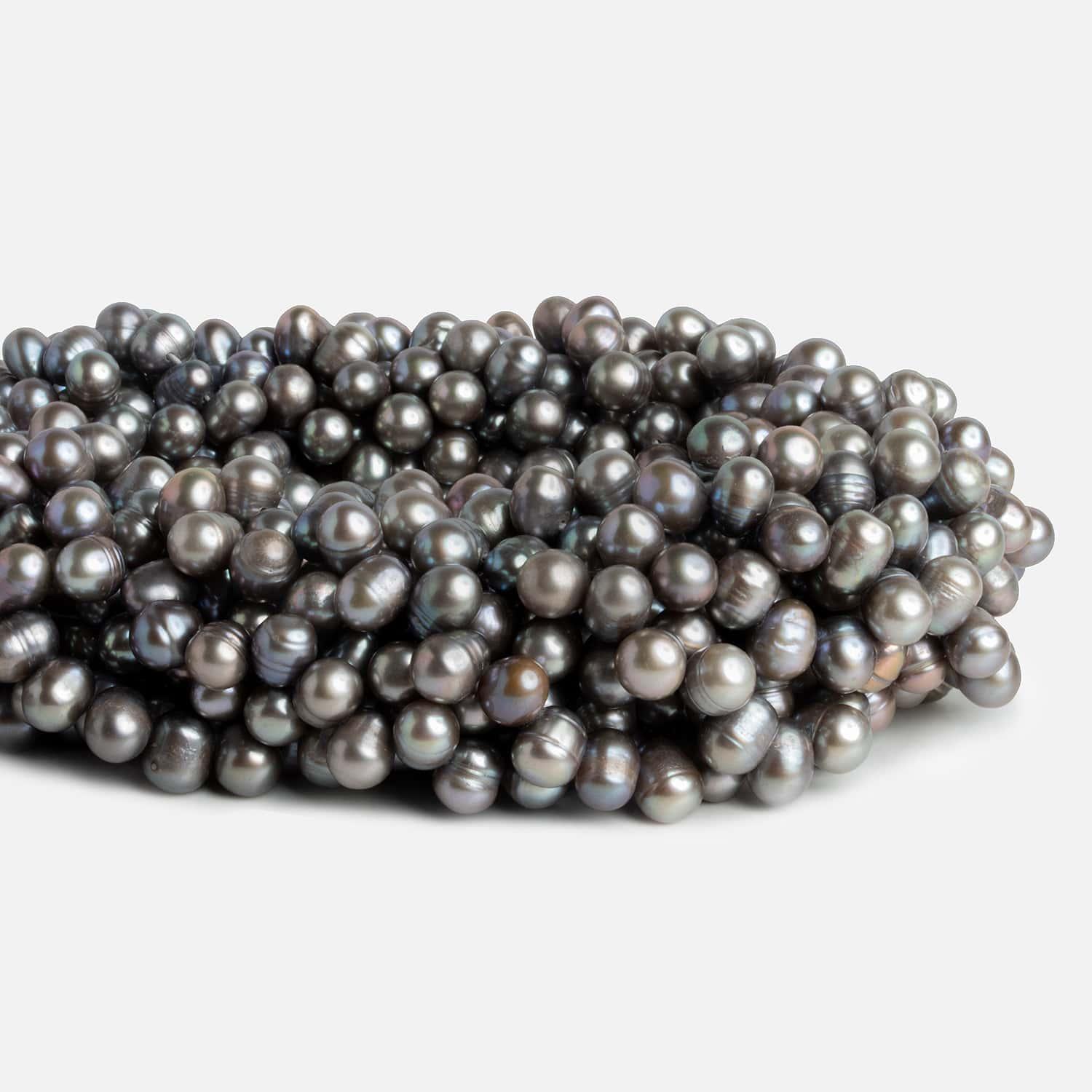 5-6mm Silver Top Drilled Baroque Freshwater Pearls, 15 inch