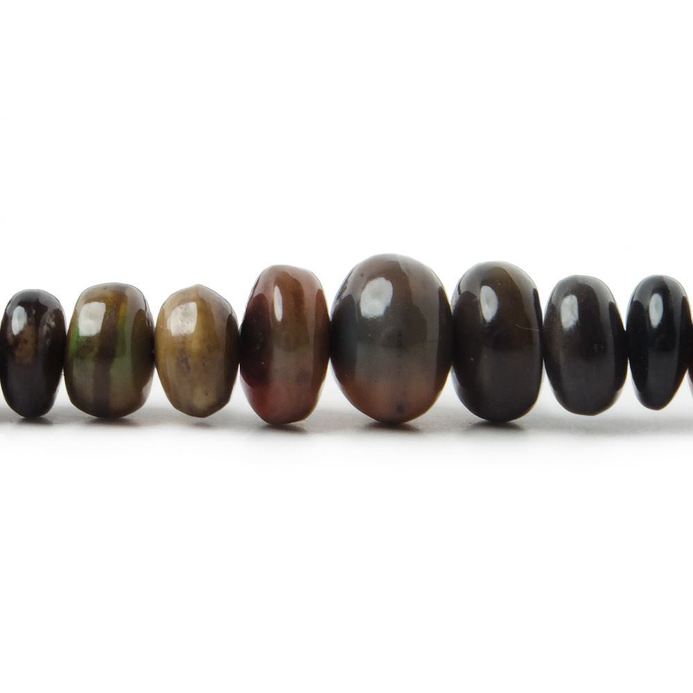 5–9mm Black Ethiopian Opal Smooth Rondelle Beads, 17.5-Inch Strand