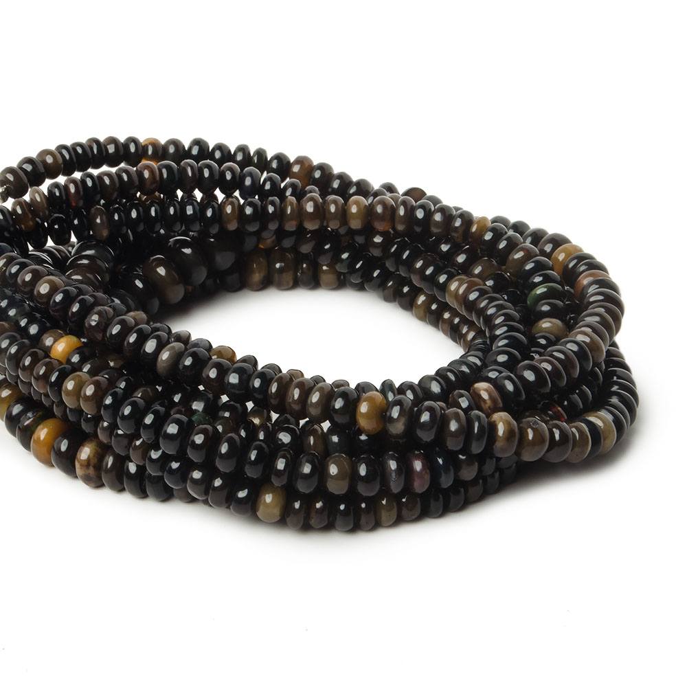 5–9mm Black Ethiopian Opal Smooth Rondelle Beads, 17.5-Inch Strand