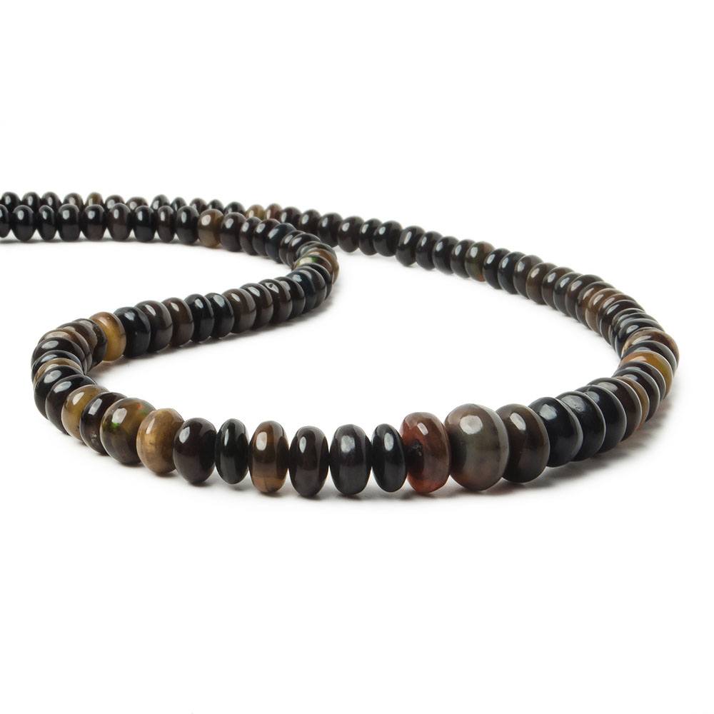 5–9mm Black Ethiopian Opal Smooth Rondelle Beads, 17.5-Inch Strand