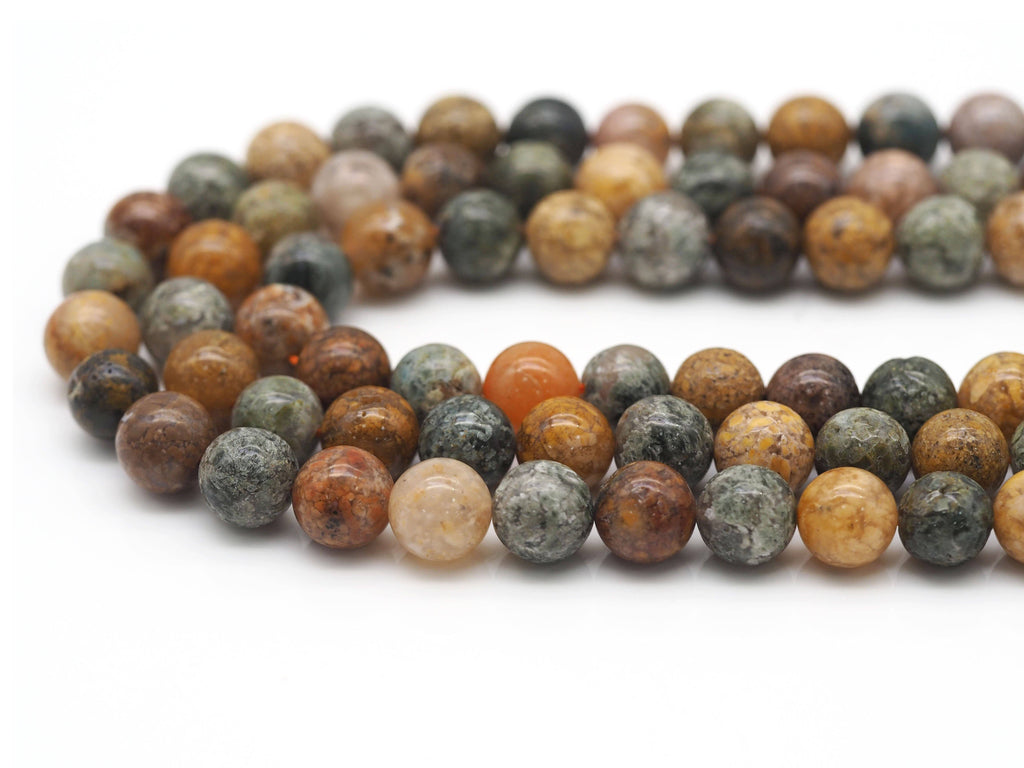 Natural New Ocean Jasper Round Smooth Beads, Sku#U1321