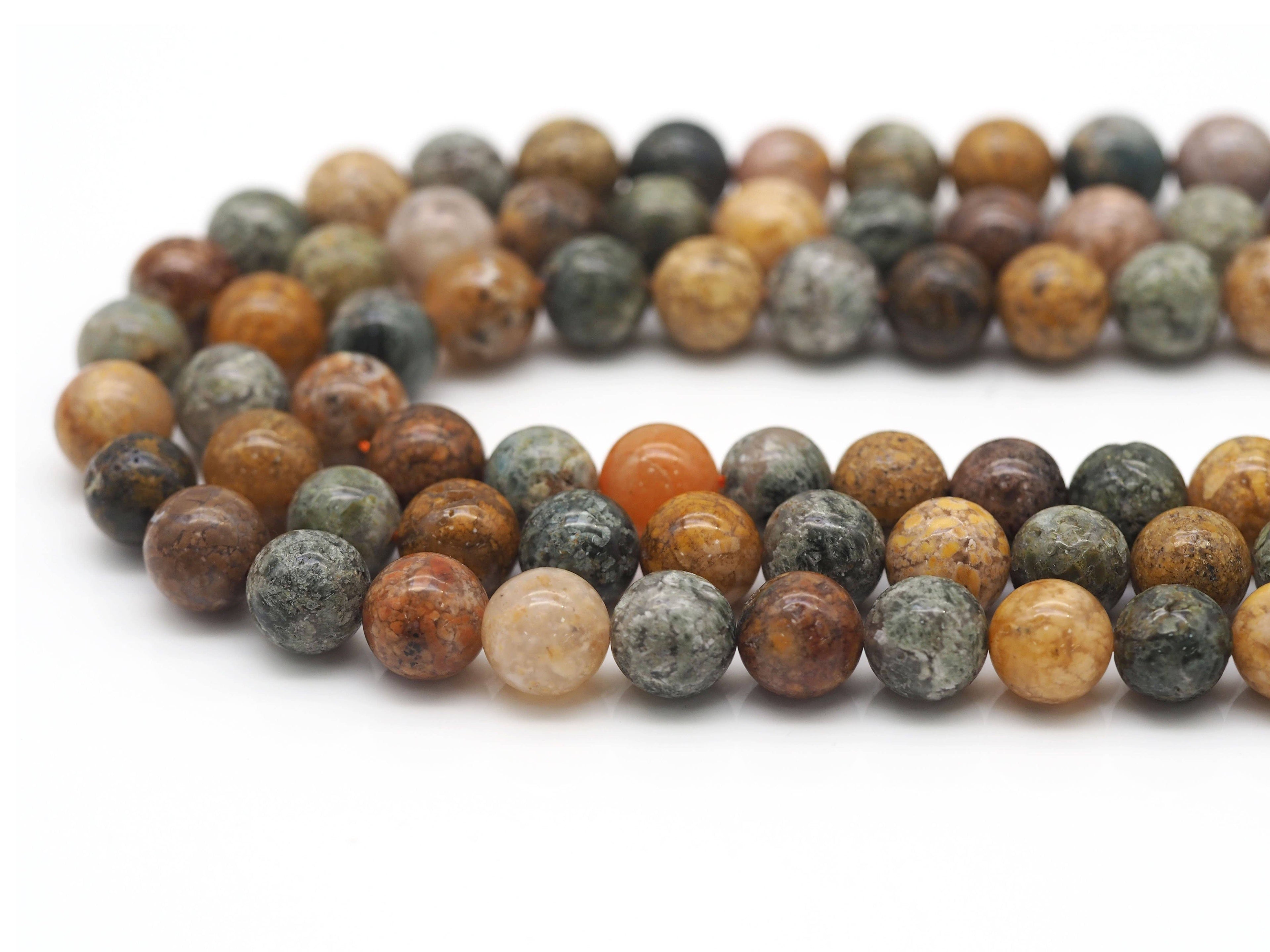 Natural New Ocean Jasper Round Smooth Beads, Sku#U1321