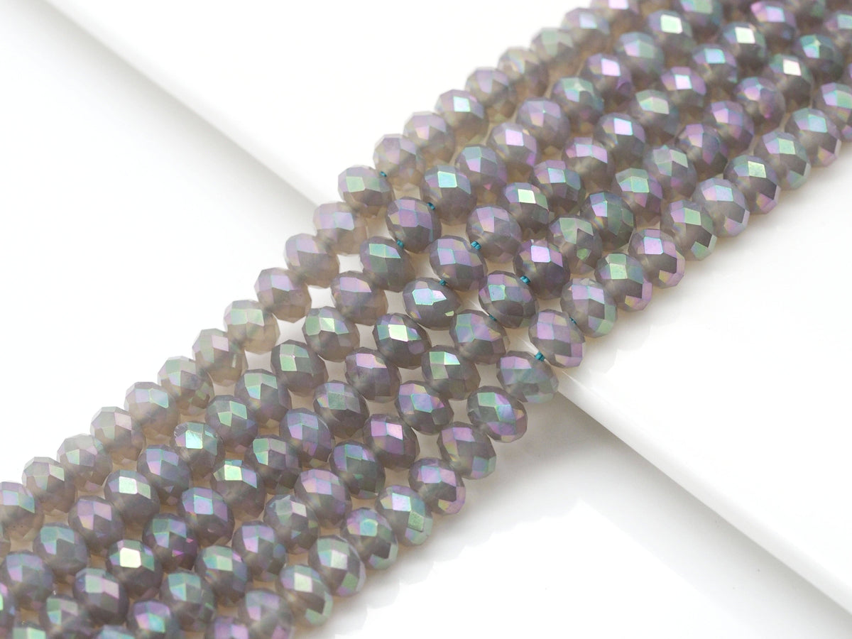 AB Mystic Gray Agate Faceted Rondelle Beads, 4 × 6mm & 5 × 8mm