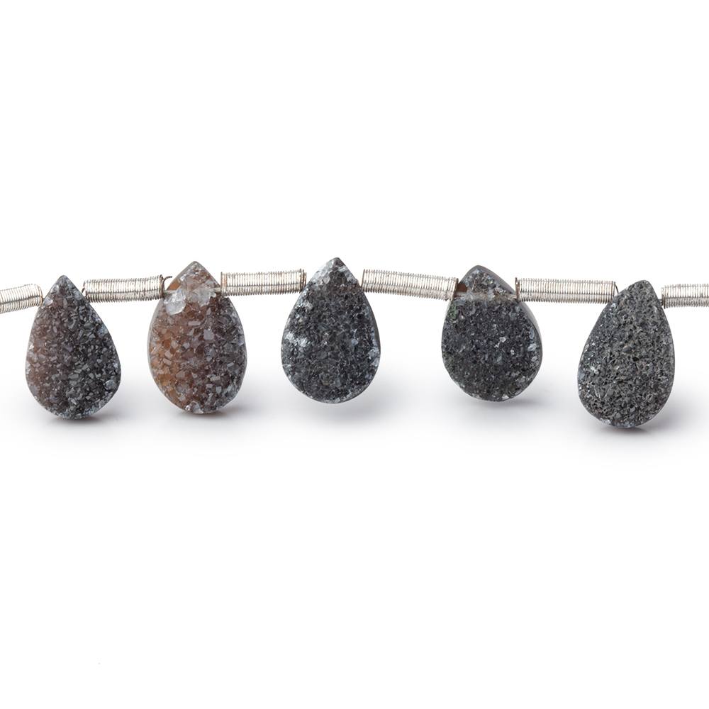 Black Druzy Agate Pear Beads, 7–9mm, 7.25-Inch Strand