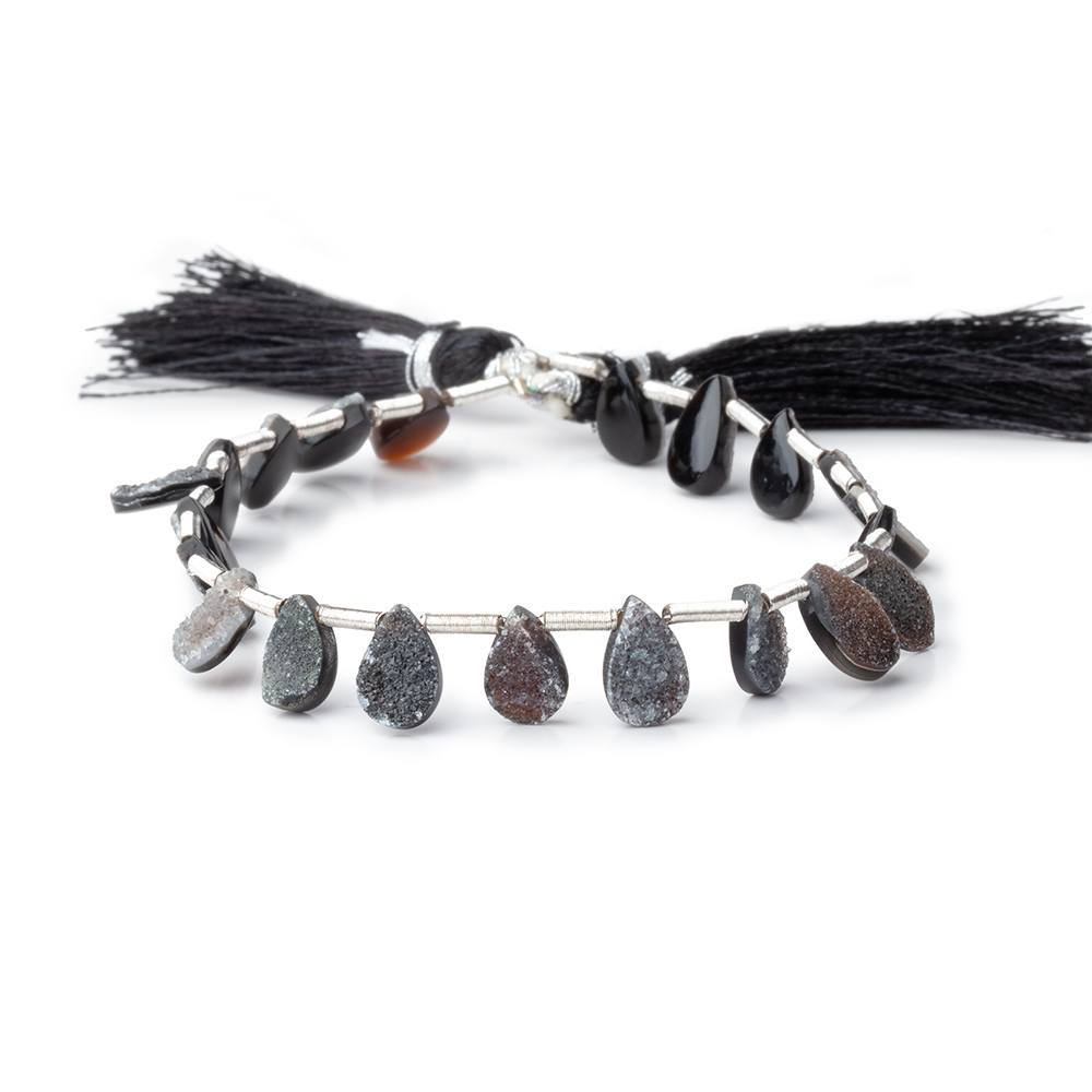 Black Druzy Agate Pear Beads, 7–9mm, 7.25-Inch Strand