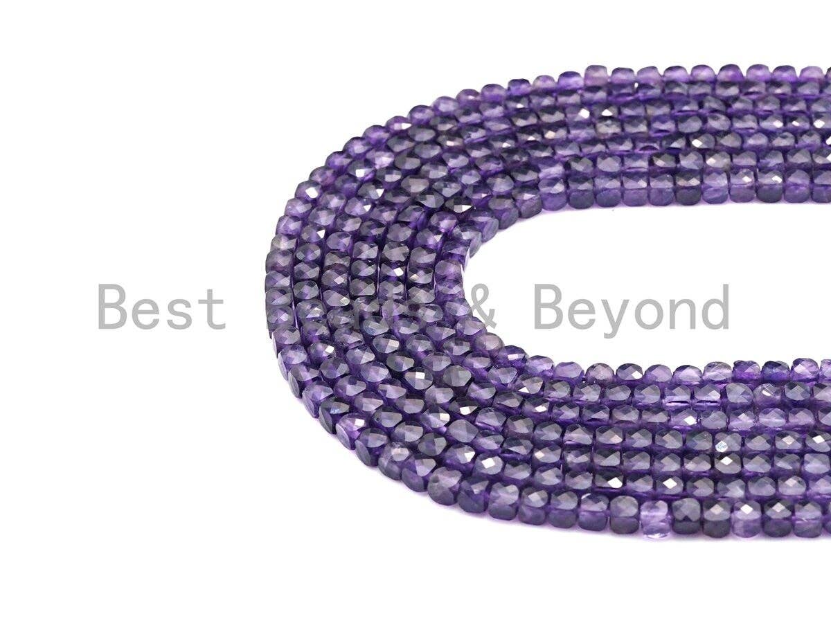 4mm Amethyst Faceted Cube Beads, 16-Inch Strand