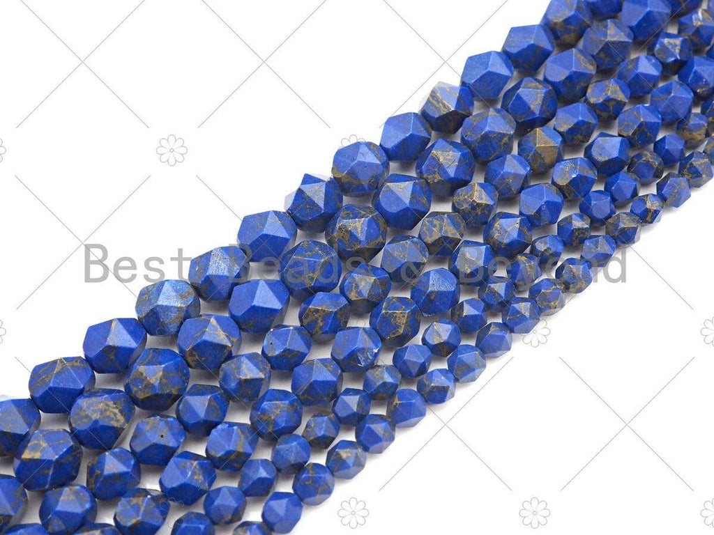 Golden Lapis Blue Imperial Jasper Faceted Round Beads, 15–16-Inch Strand