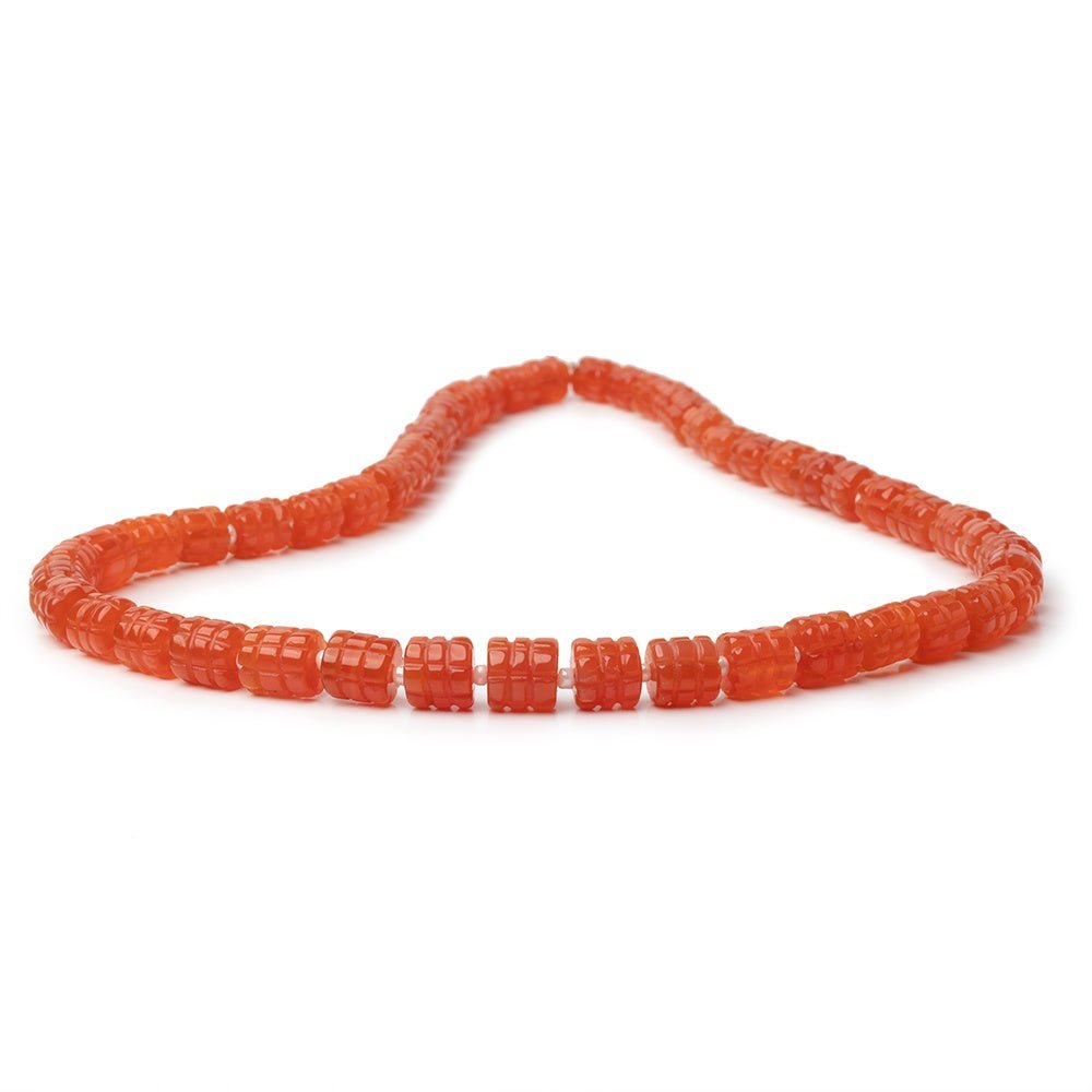 Carnelian Hand-Carved Tube Beads, 5.5–8mm, 16-Inch Strand