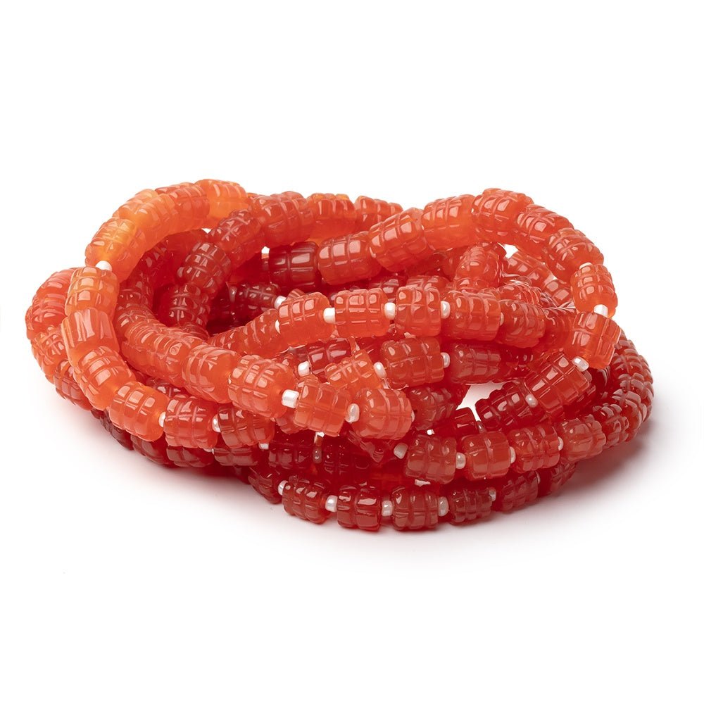 Carnelian Hand-Carved Tube Beads, 5.5–8mm, 16-Inch Strand