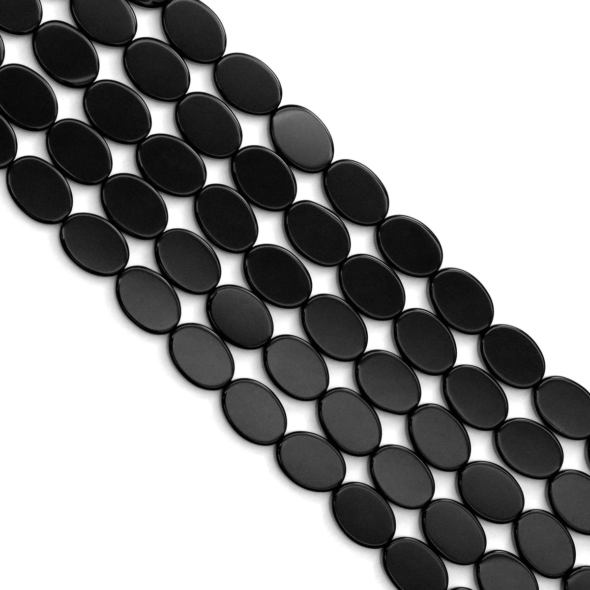 Black Onyx Smooth Flat Oval Beads, 8x12mm or 10x14mm, 15–16-Inch Strand